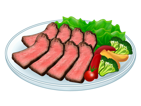 ローストビーフ ローストビーフ,牛肉,豪華,ごちそう,食事,食料,食品,おいしい,肉料理,皿のイラスト素材
