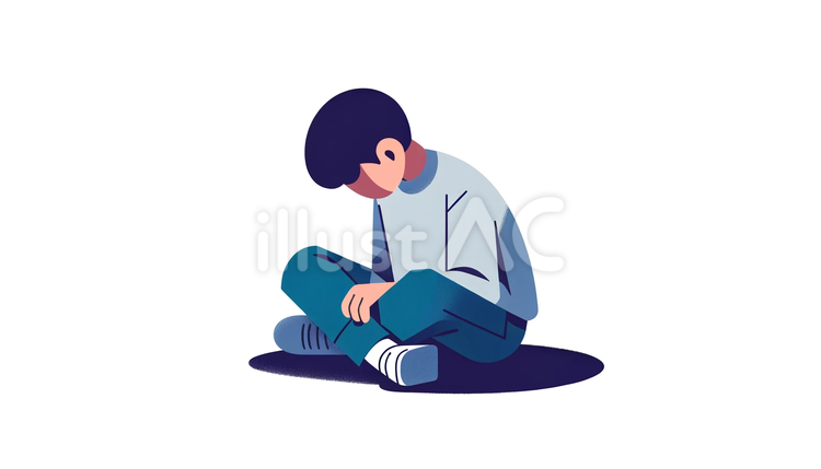 ショックで落ち込む男の子 ショック,悩み,問題のイラスト素材