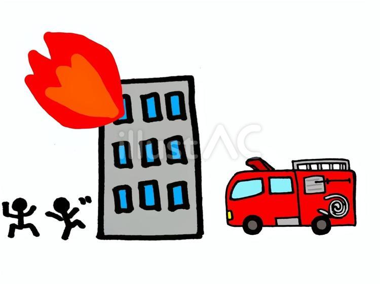 消防車　２ 消防車,火事,ビルのイラスト素材