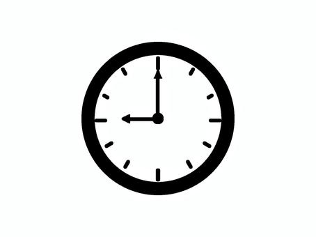 壁掛け時計（9時） 時計,時間,インテリア,九時,シンプル,手描き,マーク,壁掛け時計,アナログ時計,シルエットのイラスト素材
