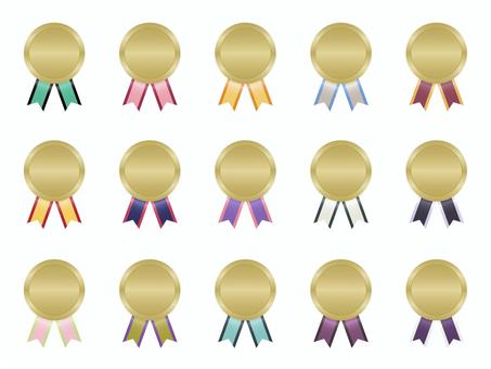 いろいろメダルリボンセット29 あしらい,フレーム,メダル,リボン,レトロ,シルエット,かわいい,見出し,飾り,デザインのイラスト素材