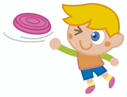 フライングディスク こども,フライングディスク,人物,遊び,金髪のイラスト素材