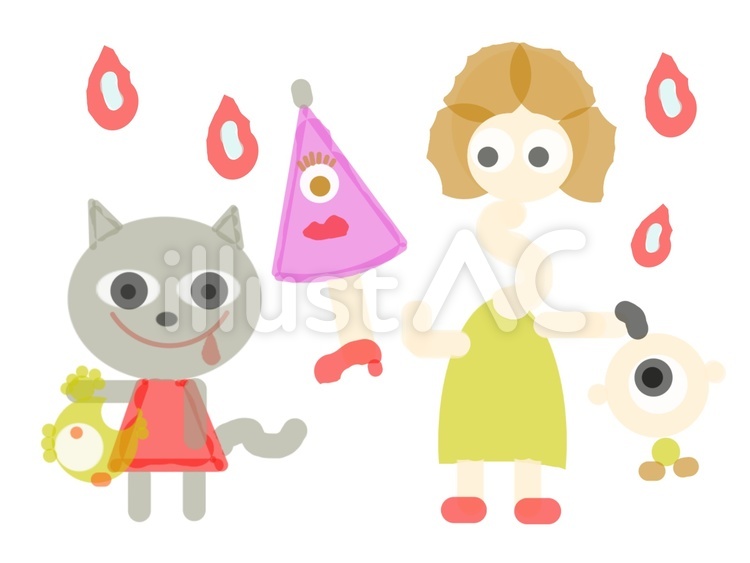 妖怪の井戸端 妖怪,お化け,黒猫のイラスト素材