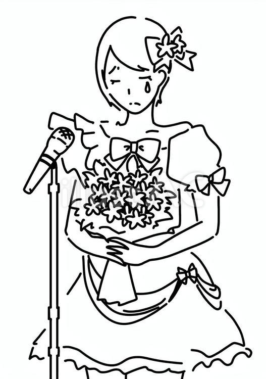 引退式中のショートヘアアイドル　線画 引退,アイドル,マイクのイラスト素材