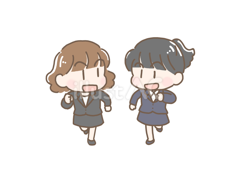 一緒に走る女性会社員2人 走る,並走,女性のイラスト素材