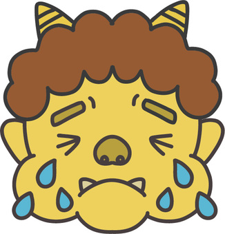 泣いている黄色鬼の顔のイラスト 節分,２月,黄色鬼,鬼は外,鬼,泣いた,おに,泣く,オニ,悲しいのイラスト素材