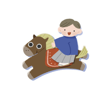 袴の男の子が馬に乗っているイラスト 袴,馬,男の子,年賀状,正月,挿絵,年賀素材,午年,手描き,デフォルメのイラスト素材