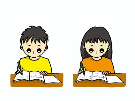 一生懸命勉強する子供達 一生懸命勉強する子供達 人物,男,女,子供,勉強,学校,学習,集中,一生懸命,セットのイラスト素材