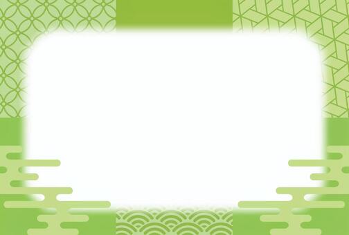 和柄(３柄)をあしらったフレームー緑 フレーム,和風,和柄,七宝,青海波,網代麻の葉,グリーン,かすみ,年賀状,日本のイラスト素材