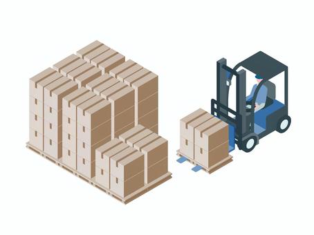 アイソメトリック_フォークリフト アイソメトリック_フォークリフト アイソメトリック,立体,アイソメ,保管,物流センター,在庫,管理,商品,搬出,工場のイラスト素材