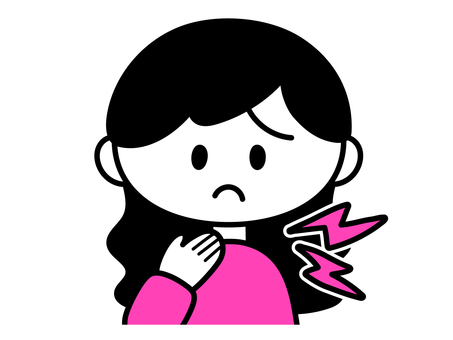 のどが痛い・イガイガする女性／ピンク 喉,イガイガ,乾燥,のど,病気,女性,風邪,咽頭痛,症状,炎症のイラスト素材