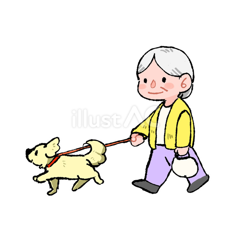 犬の散歩をするおばあさん 人物,動物,犬のイラスト素材