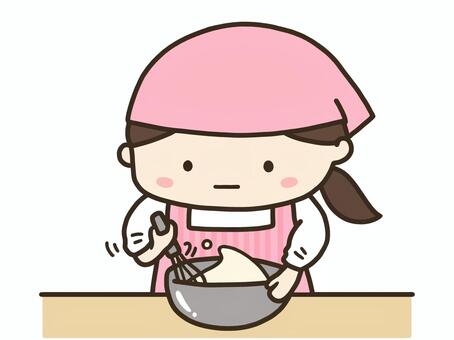 お菓子作り 1 お菓子作り,料理,手作り,バレンタイン,人,人物,女の子,エプロン,三角巾,泡立てのイラスト素材