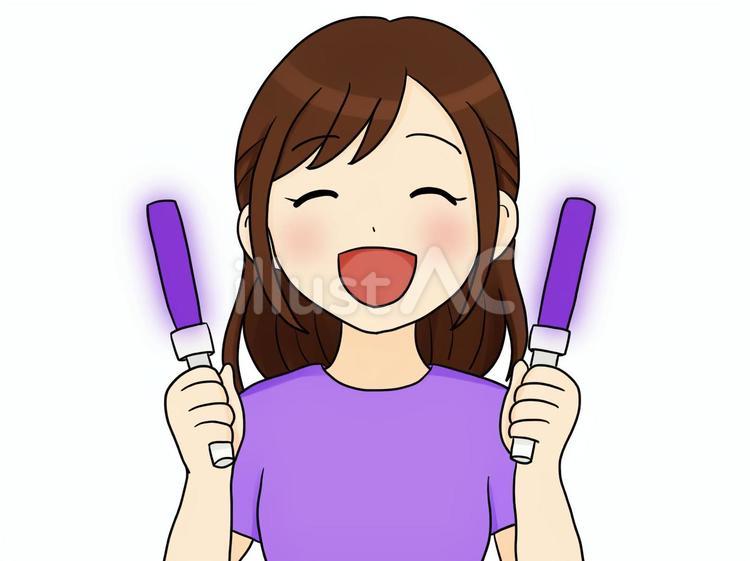 笑顔で応援する女性（紫推し） 女性,笑顔,応援のイラスト素材