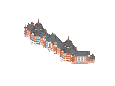 アイソメシリーズ　東京駅 アイソメトリック,東京駅,駅舎,レトロ,鉄道,建物,isometric,tokyo,stationのイラスト素材