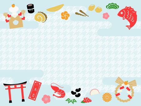 正月に使えるフレーム背景12 正月,元日,鏡餅,和,1月,おみくじ,年賀状,千鳥,シンプル,鯛のイラスト素材