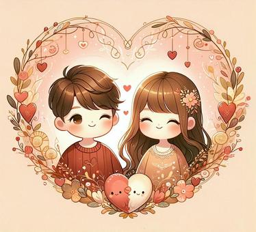 valentine couple illustration, valentine, february 14th, cute, JPG