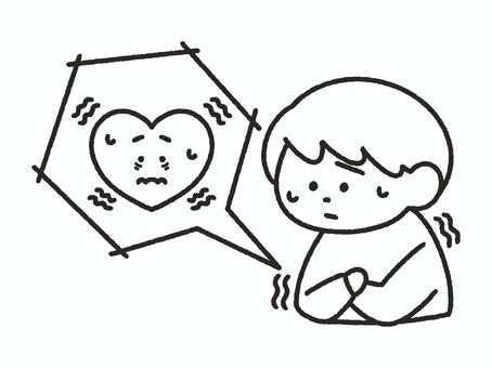 心臓がドキドキして不安そうな人＿線画 動悸,不安,心配,ドキドキ,緊張,心臓,鼓動,人,心拍数,脈拍のイラスト素材