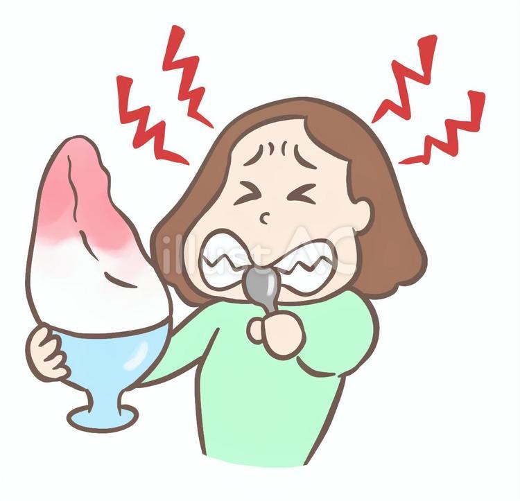 冷たいかき氷を食べて、キーンとする女性 かき氷,キーン,アイスクリーム頭痛のイラスト素材