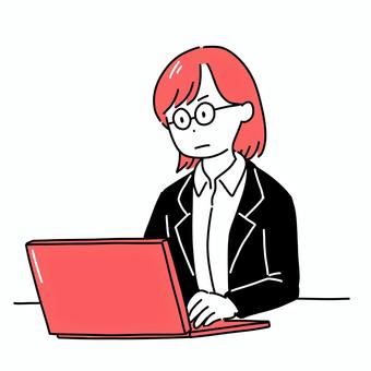 ノートパソコンで作業する女性 ノートパソコン,作業,入力,タイピング,女性,仕事のイラスト素材