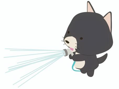 水撒き_犬 水撒き,犬,笑顔,動物,かわいい,散水,ホース,水,打ち水のイラスト素材