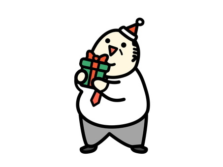 クリスマスプレゼントを持つ中年男性 おじさん,男性,中年,クリスマス,プレゼント,可愛い,イラスト,サラリーマン,持つ,会社員のイラスト素材