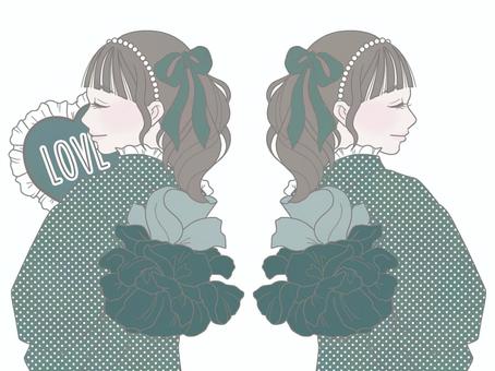 和装の女の子（通常/推し活）深緑 和装,浴衣,着物,女性,女の子,推し活,ファン,オタク,挿絵,推しのイラスト素材