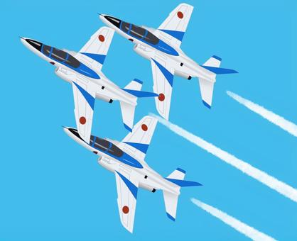 航空自衛隊ブルーインパルス　リアル 航空自衛隊,ブルーインパルス,リアル,曲技飛行,３機,青空,飛行機雲,亜音速,ジェット,練習機のイラスト素材