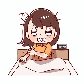 肌が痒くて眠れない女性 痒い,不眠症,アトピー,肌トラブル,肌,炎症,皮膚科,女性,腕,寝不足のイラスト素材