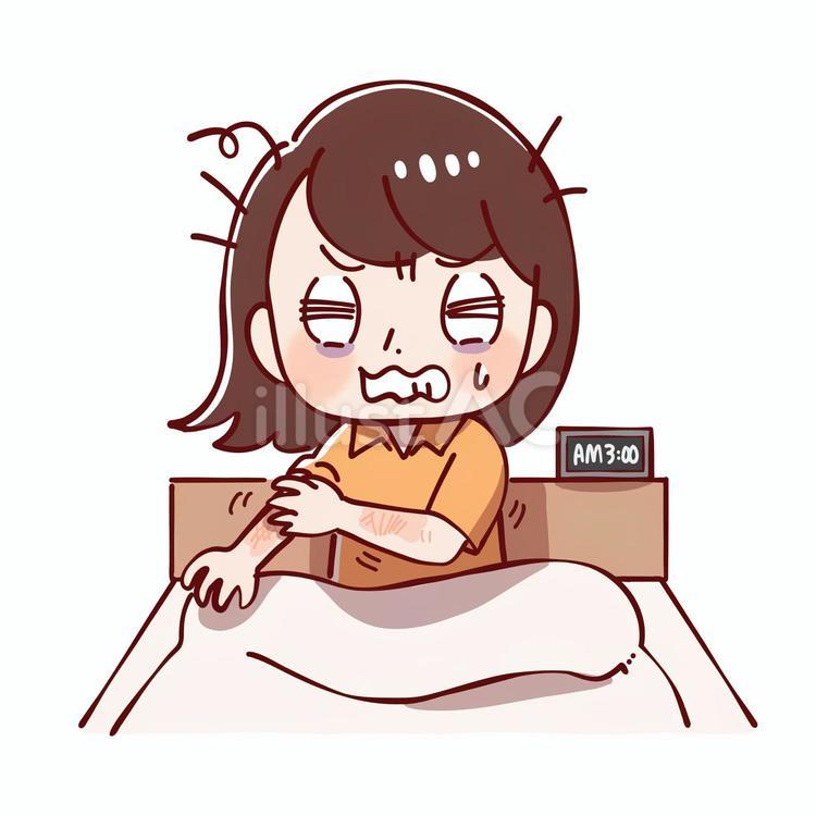 肌が痒くて眠れない女性 痒い,不眠症,アトピーのイラスト素材
