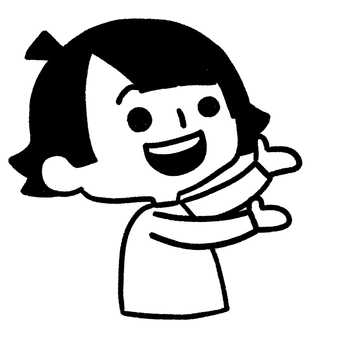 「じゃーん」と紹介する子ども こども,子ども,紹介,じゃーん,こちら,示す,両手,笑顔,人物,白黒のイラスト素材