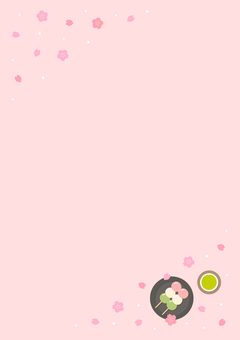 桜と花見団子とお茶、春の背景イラスト 桜,春,花,背景,フレーム,花びら,花見,お花見,花見団子,和のイラスト素材