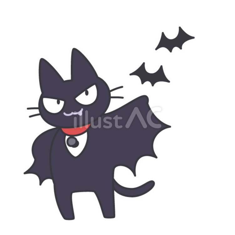 黒猫とコウモリ ハロウィン,ゆるかわ,黒猫のイラスト素材