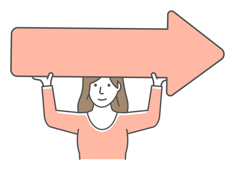 矢印を持ち上げている若い女性 イラスト 女性,人物,日本人,矢印,標識,次,女,アジア人,上半身,若いのイラスト素材