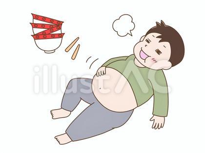 食べすぎて太った男性
