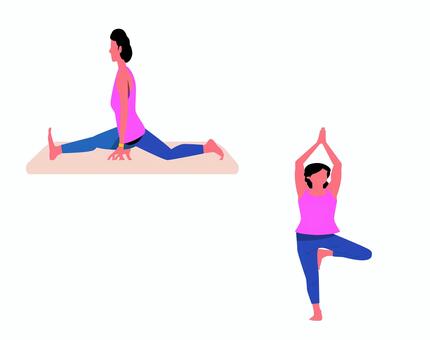 ヨガ 0126 ヨガ,ヨガポーズ,ストレッチ,フィットネス,女性,ピンク,ブルー,ヘルスケア,エクササイズ,スポーツのイラスト素材