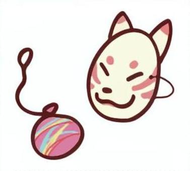 おめんと水ヨーヨー おめん,水ヨーヨー,夏,夏祭り,秋,秋祭り,屋台,狐,手描き,カットのイラスト素材
