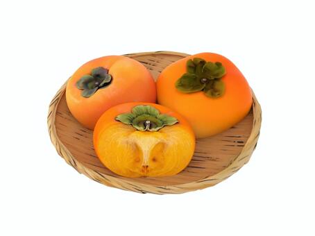 秋の味覚で風物詩の果物の柿の盛り合わせ 柿,果物,ザル,秋,味覚,風物詩,食品,カットのイラスト素材