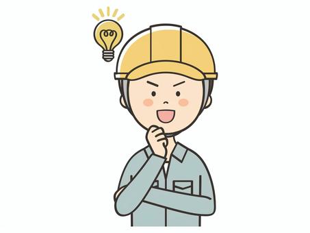 アイデアを思いつく男性作業員 アイデアを思いつく男性作業員 ひらめく,ひらめき,アイデア,思いつく,解決,理解,納得,わかる,建築士,現場監督のイラスト素材