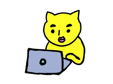 パソコン作業をする猫 パソコン,ねこ,作業,事務,仕事のイラスト素材