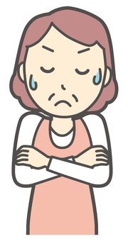  エプロンおばちゃん-031-バスト うーん,おばちゃん,エプロン,お母さん,ママ,中年,おばさん,主婦,人物,かわいいのイラスト素材