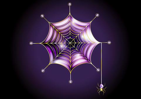エレガンスな蜘蛛の巣 蜘蛛,巣,エレガンス,紫,金色,生き物,昆虫,気品,きれい,ゴージャスのイラスト素材