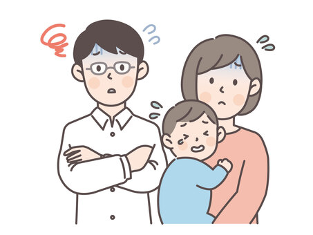 赤ちゃんが泣き止まず悩む若い夫婦1 人物,女性,ママ,妻,主婦,母親,シンプル,かわいい,若い,泣きのイラスト素材