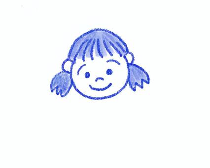 おさげの女の子 女の子,おさげ髪,青,笑顔,クレヨンのイラスト素材