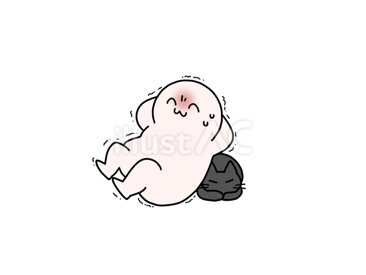 腹筋をしていたら後ろに猫が寝てしまった人 笑顔,人,猫のイラスト素材