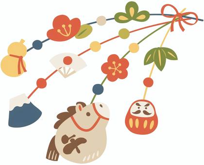 かわいい繭玉飾り　午年 繭玉飾り,午年,吊るし飾り,午,馬,縁起物,おめでたい,お正月,正月,和のイラスト素材