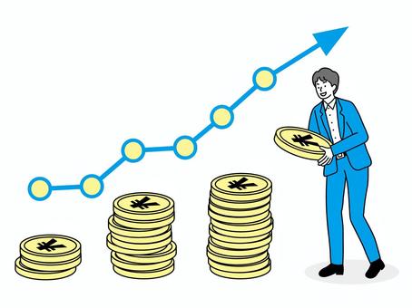 投資1 投資1 投資,お金,グラフ,仕事,スーツ,男性,上昇,増える,小銭,矢印のイラスト素材