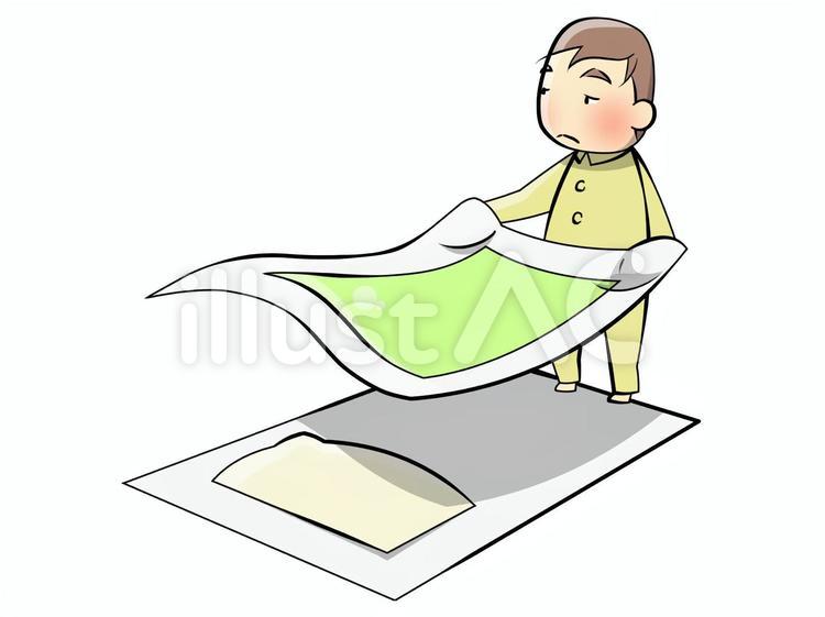 男性-布団を畳む201103 男性,布団,畳むのイラスト素材