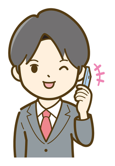 スマホで電話するスーツの男性B_25 ビジネス,人物,男性,人,ビジネスマン,会社員,会社,仕事,スーツ,スマホのイラスト素材