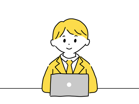 パソコンをするビジネスマン パソコン,ノートパソコン,pc,ビジネスマン,スーツ,サラリーマン,会社員,ビジネス,仕事,営業のイラスト素材